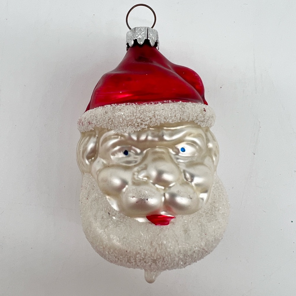 Vintage Mouth Blown Glass Santa Head Ornament made in West Germany